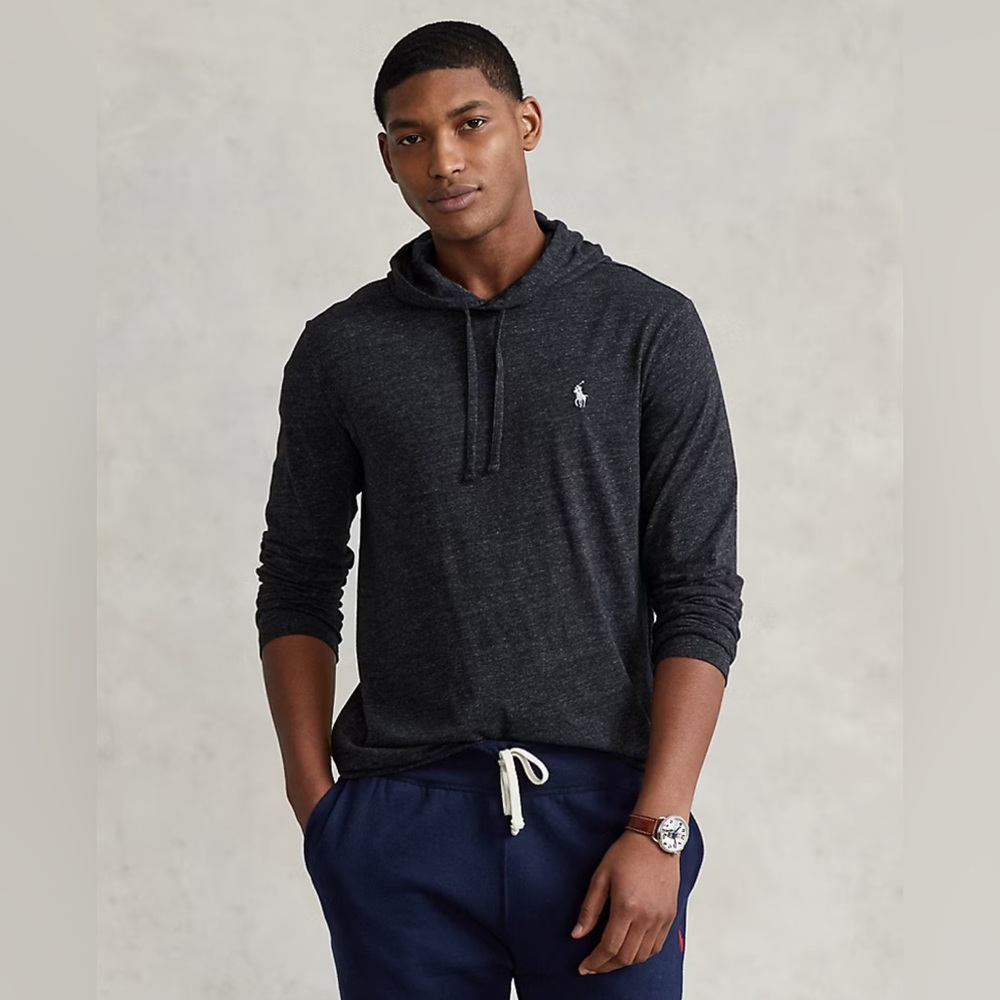 Polo Ralph Lauren Jersey Hooded T-Shirt Authentic Black Marl Heather